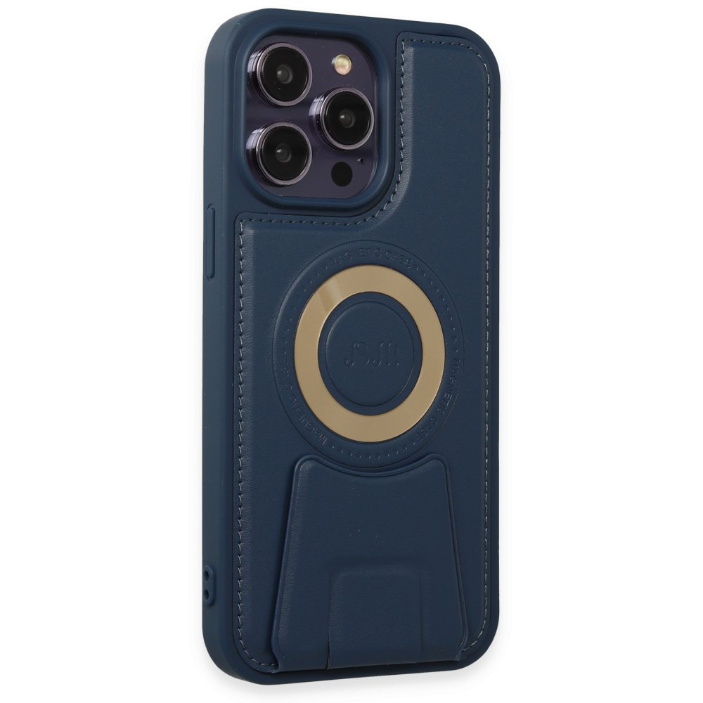 Newface iPhone 13 Pro Max Kılıf Merkür Magneticsafe Standlı Kapak - Lacivert