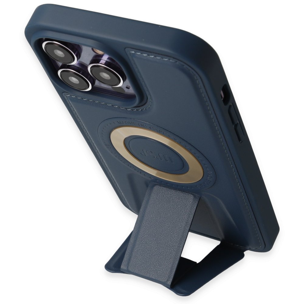 Newface iPhone 13 Pro Max Kılıf Merkür Magneticsafe Standlı Kapak - Lacivert