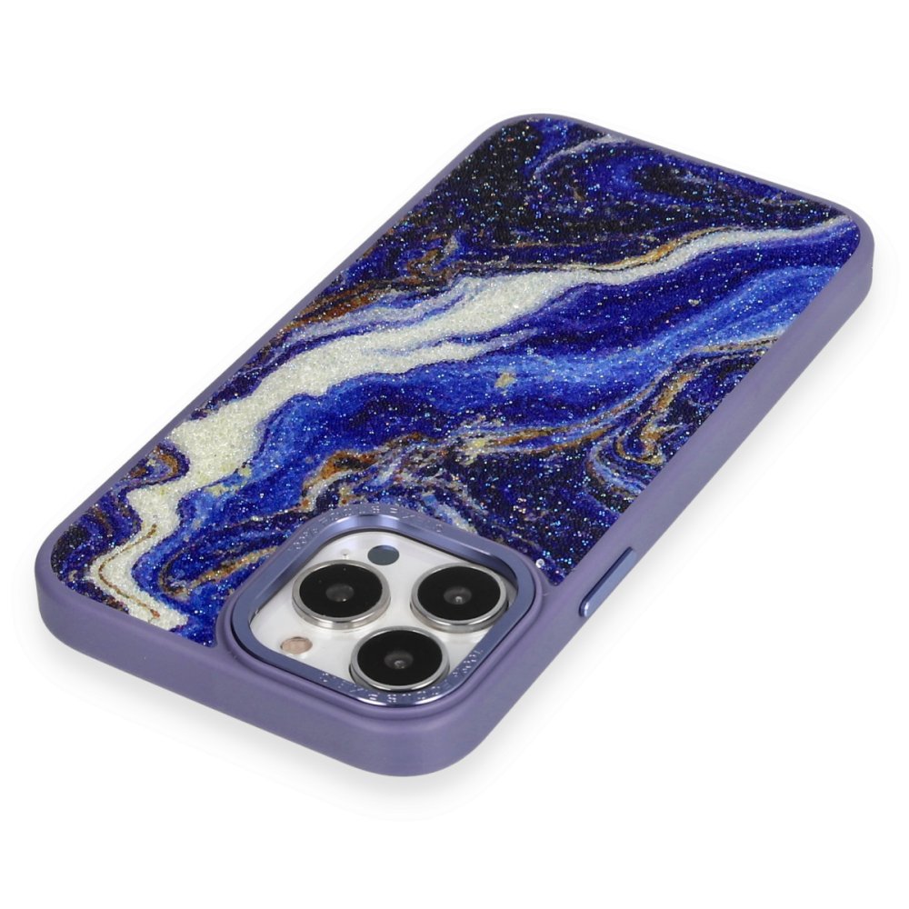 Newface iPhone 13 Pro Max Kılıf Moda Simli Kapak - Mavi