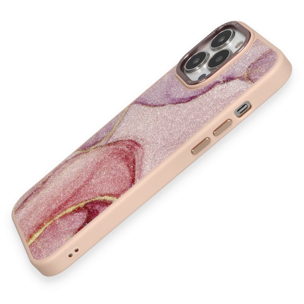 Newface iPhone 13 Pro Max Kılıf Moda Simli Kapak - Rose