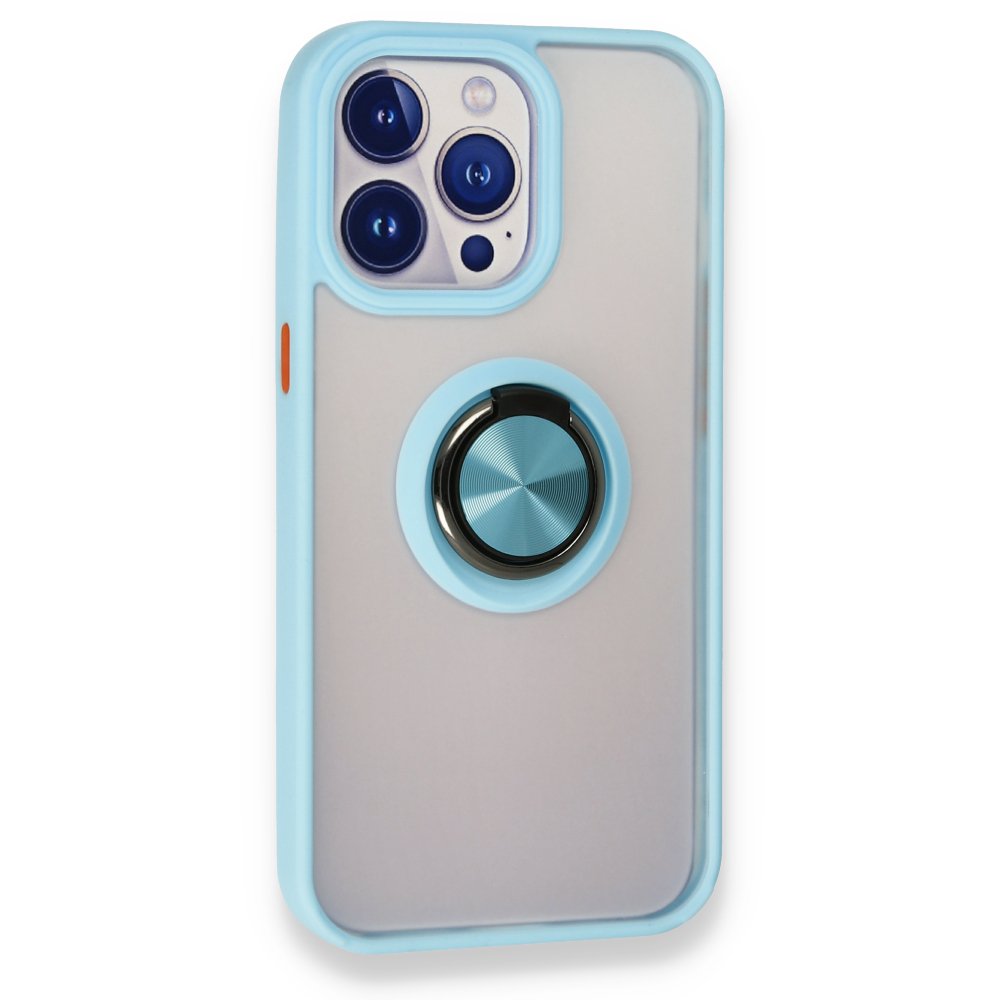 Newface iPhone 13 Pro Max Kılıf Montreal Yüzüklü Silikon Kapak - Buz Mavi