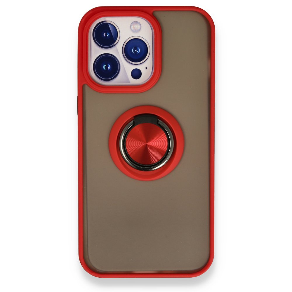 Newface iPhone 13 Pro Max Kılıf Montreal Yüzüklü Silikon Kapak - Kırmızı