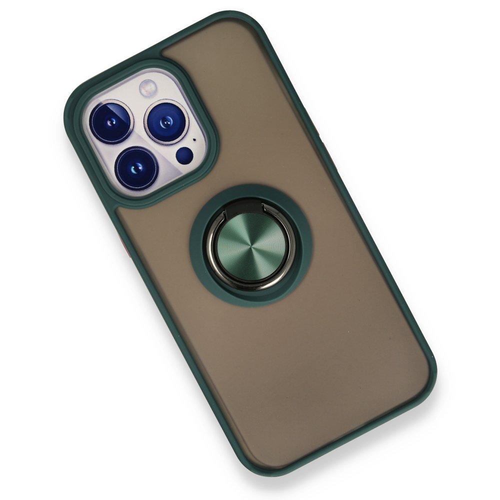 Newface iPhone 13 Pro Max Kılıf Montreal Yüzüklü Silikon Kapak - Yeşil