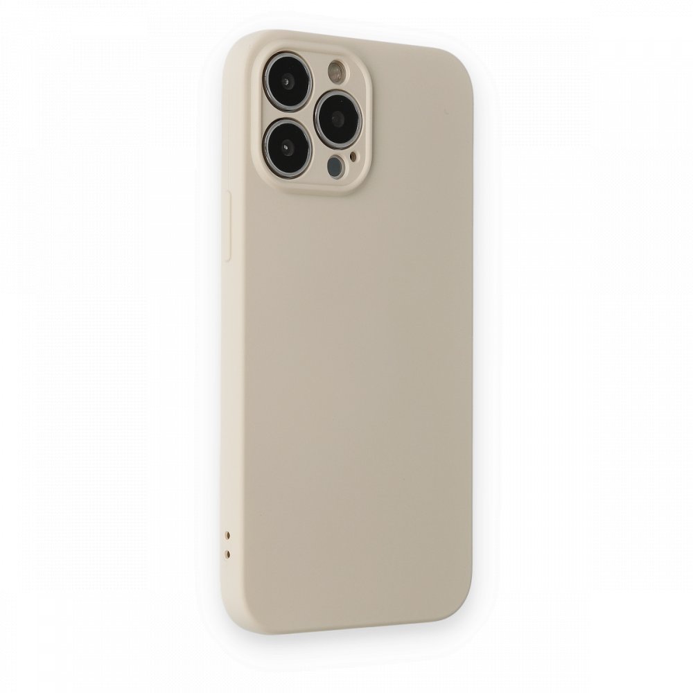 Newface iPhone 13 Pro Max Kılıf Nano içi Kadife Silikon - Bej