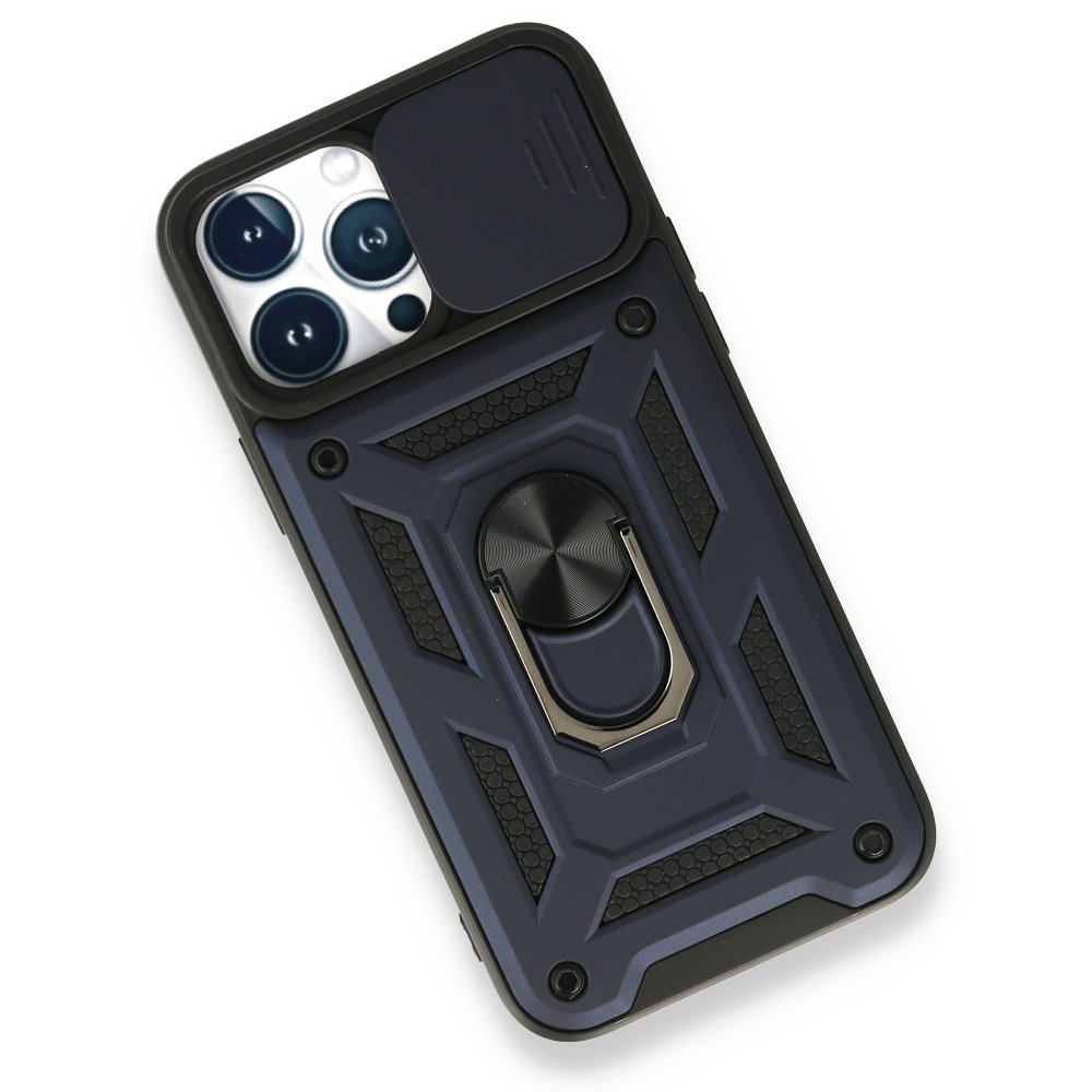 Newface iPhone 13 Pro Max Kılıf Pars Lens Yüzüklü Silikon - Lacivert