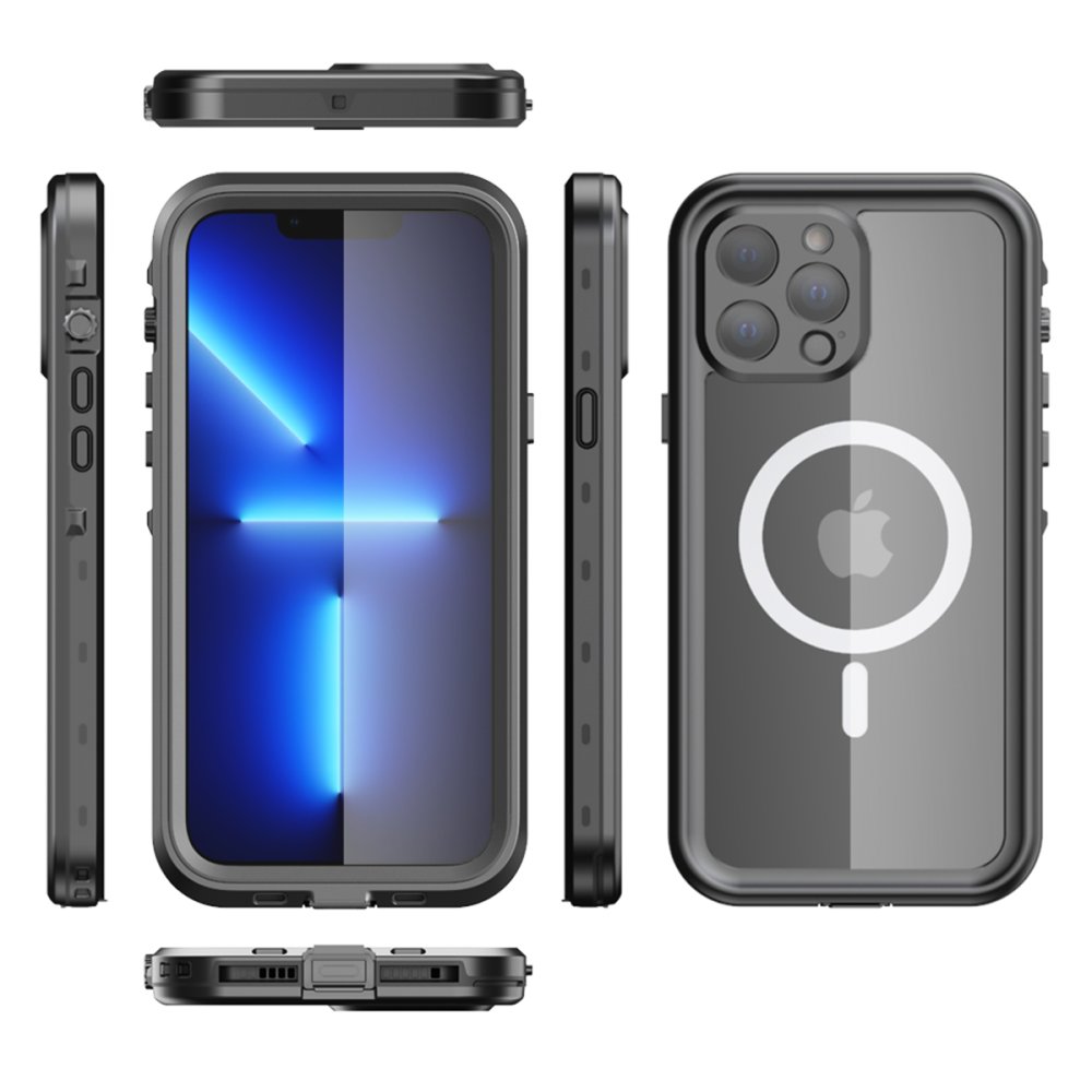 Newface iPhone 13 Pro Max Kılıf Red Pepper Magneticsafe Su Geçirmez Kılıf - Siyah-Gri