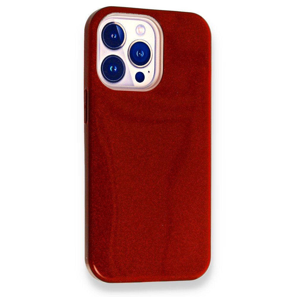 Newface iPhone 13 Pro Max Kılıf Simli Katmanlı Silikon - Kırmızı