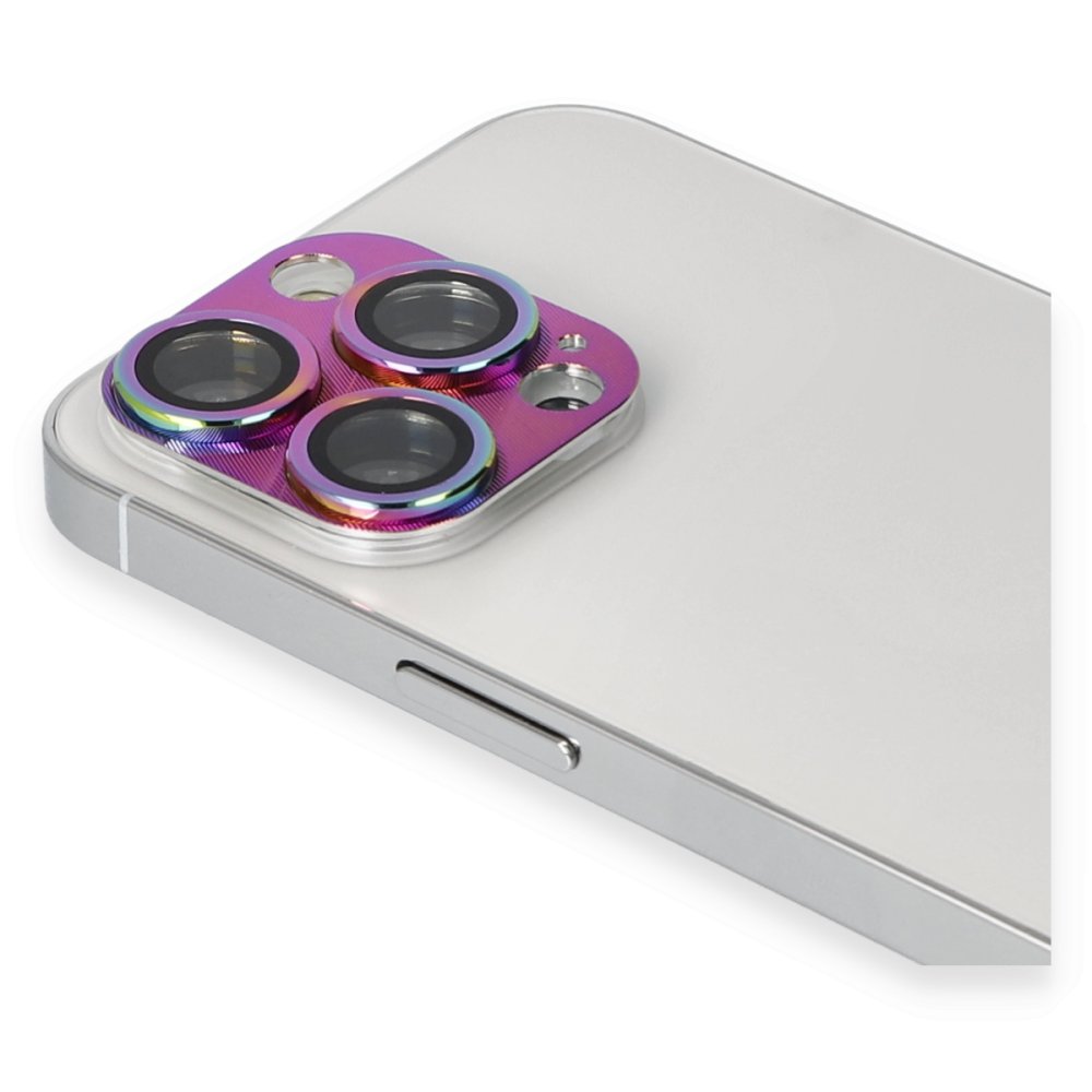 Newface iPhone 13 Pro Max Pers Alüminyum Kamera Lens - Rainbow