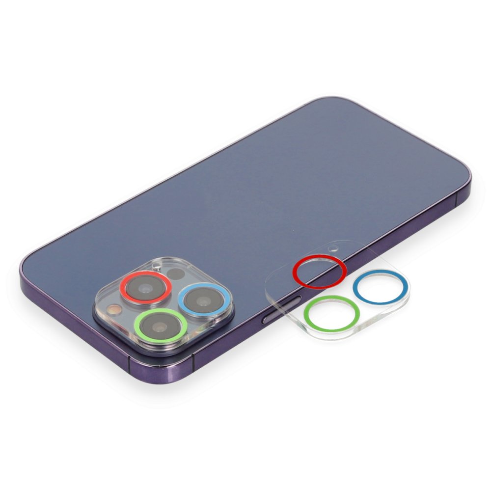 Newface iPhone 13 Pro Max Renkli Kamera Lens Koruma Cam - Mavi-Yeşil