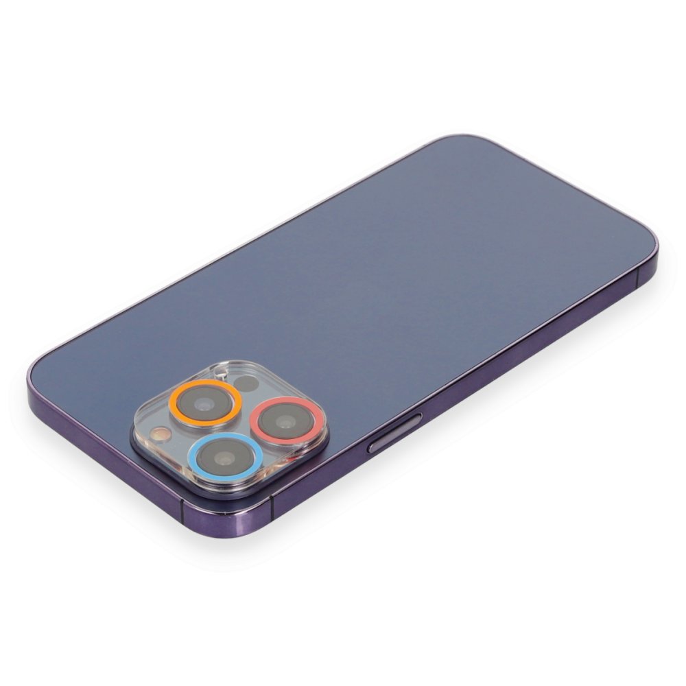 Newface iPhone 13 Pro Max Renkli Kamera Lens Koruma Cam - Pembe-Mavi