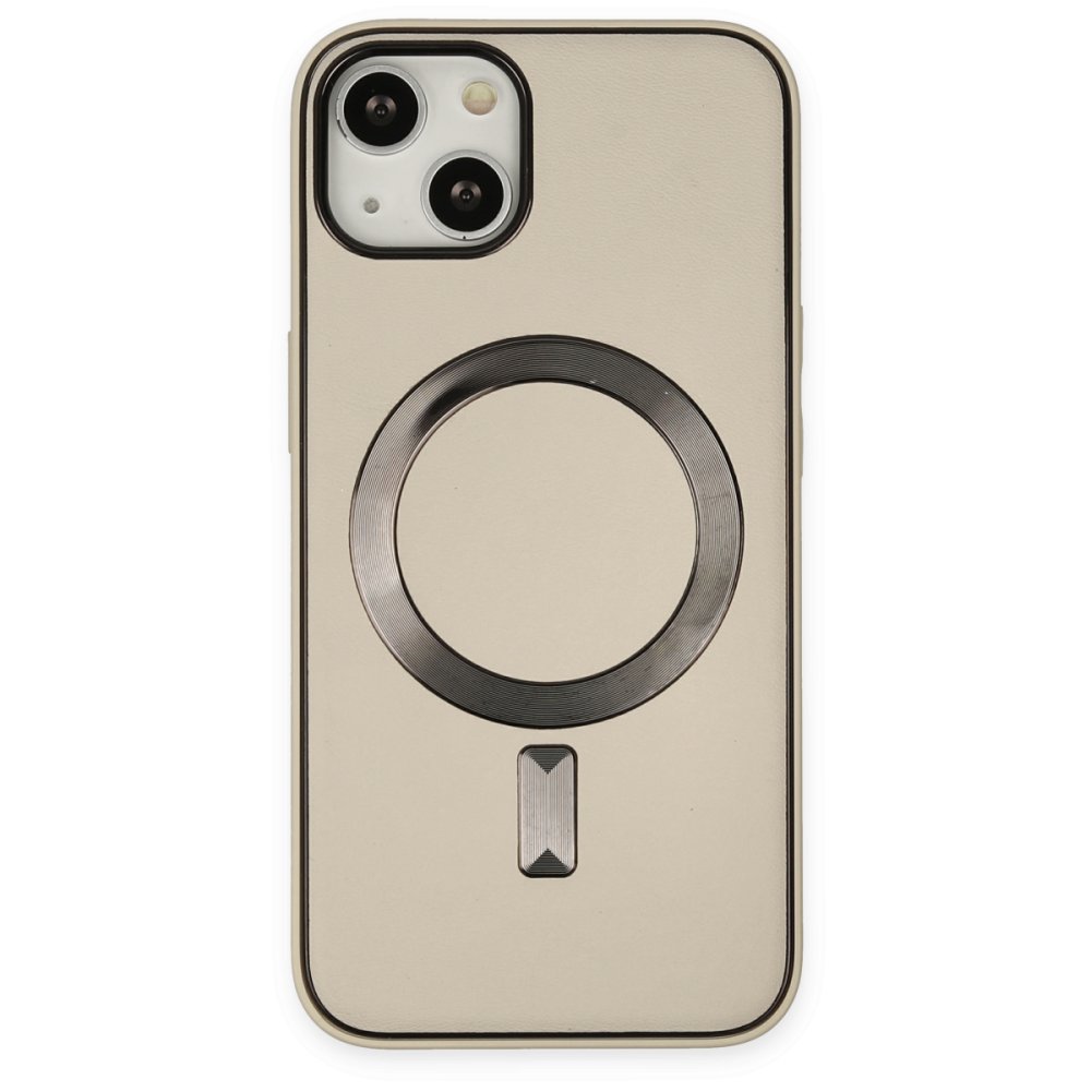 Newface iPhone 14 Kılıf Coco Deri Magneticsafe Silikon - Krem