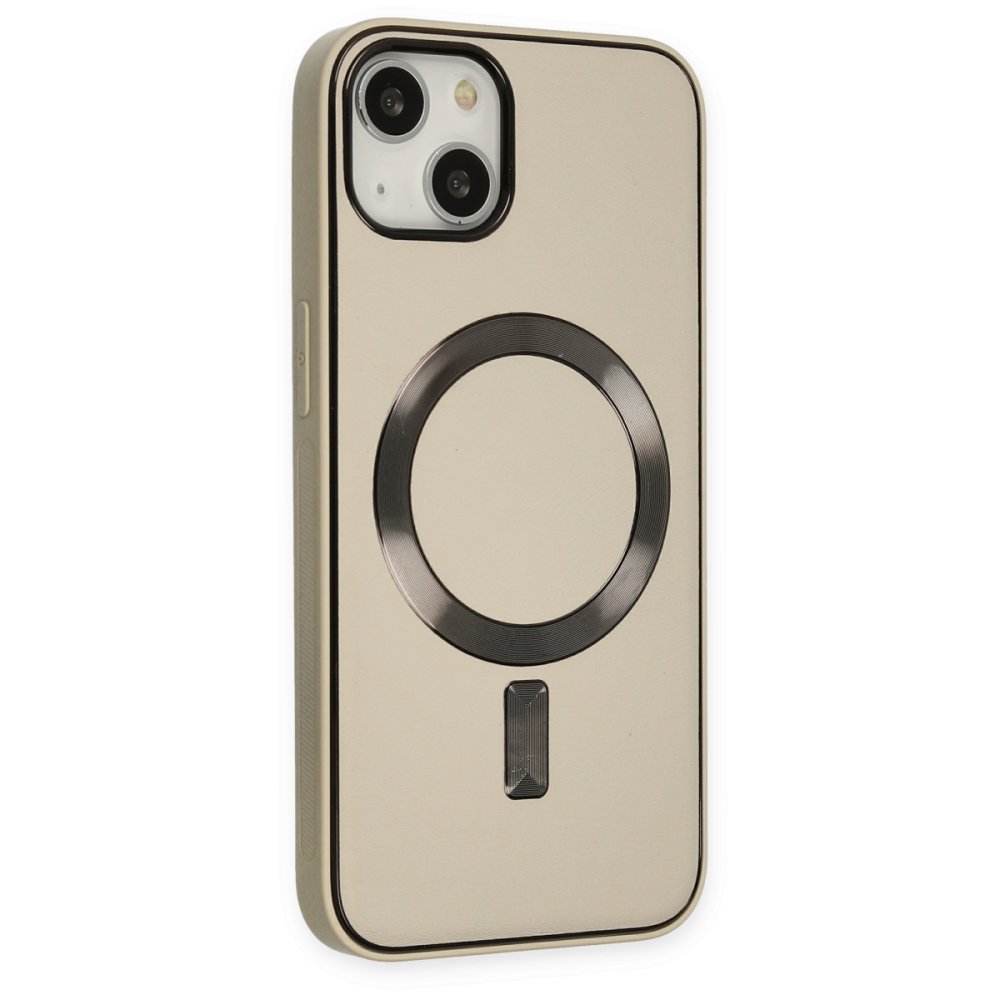 Newface iPhone 14 Kılıf Coco Deri Magneticsafe Silikon - Krem