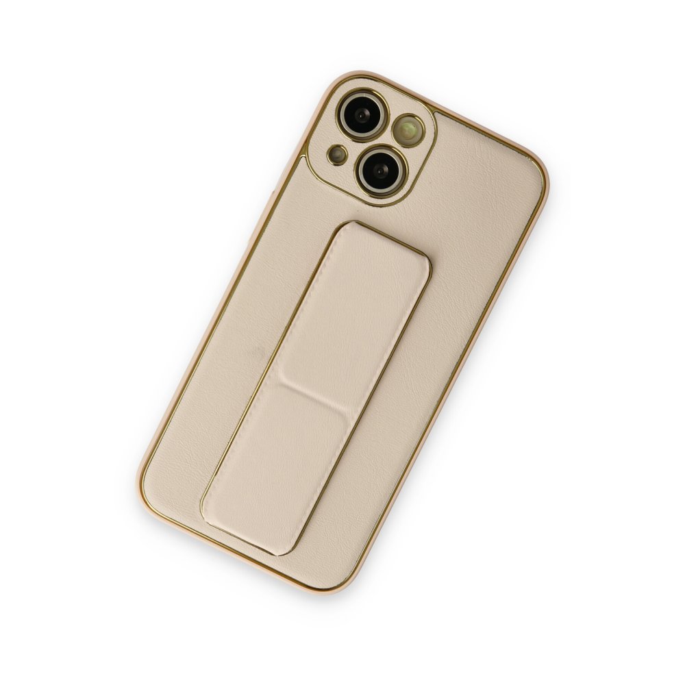 Newface iPhone 14 Kılıf Coco Deri Standlı Kapak - Gold