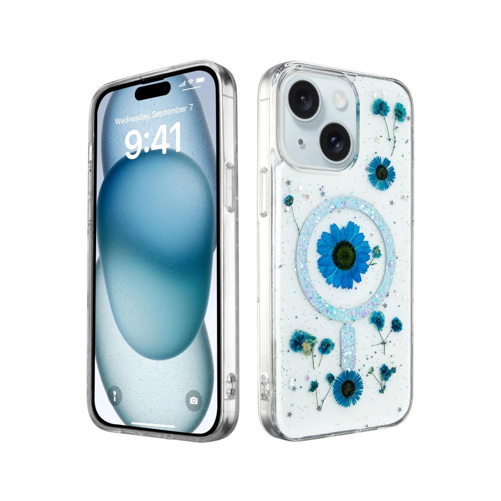 Newface iPhone 14 Kılıf Daisy Simli Magsafe Kapak - Mavi