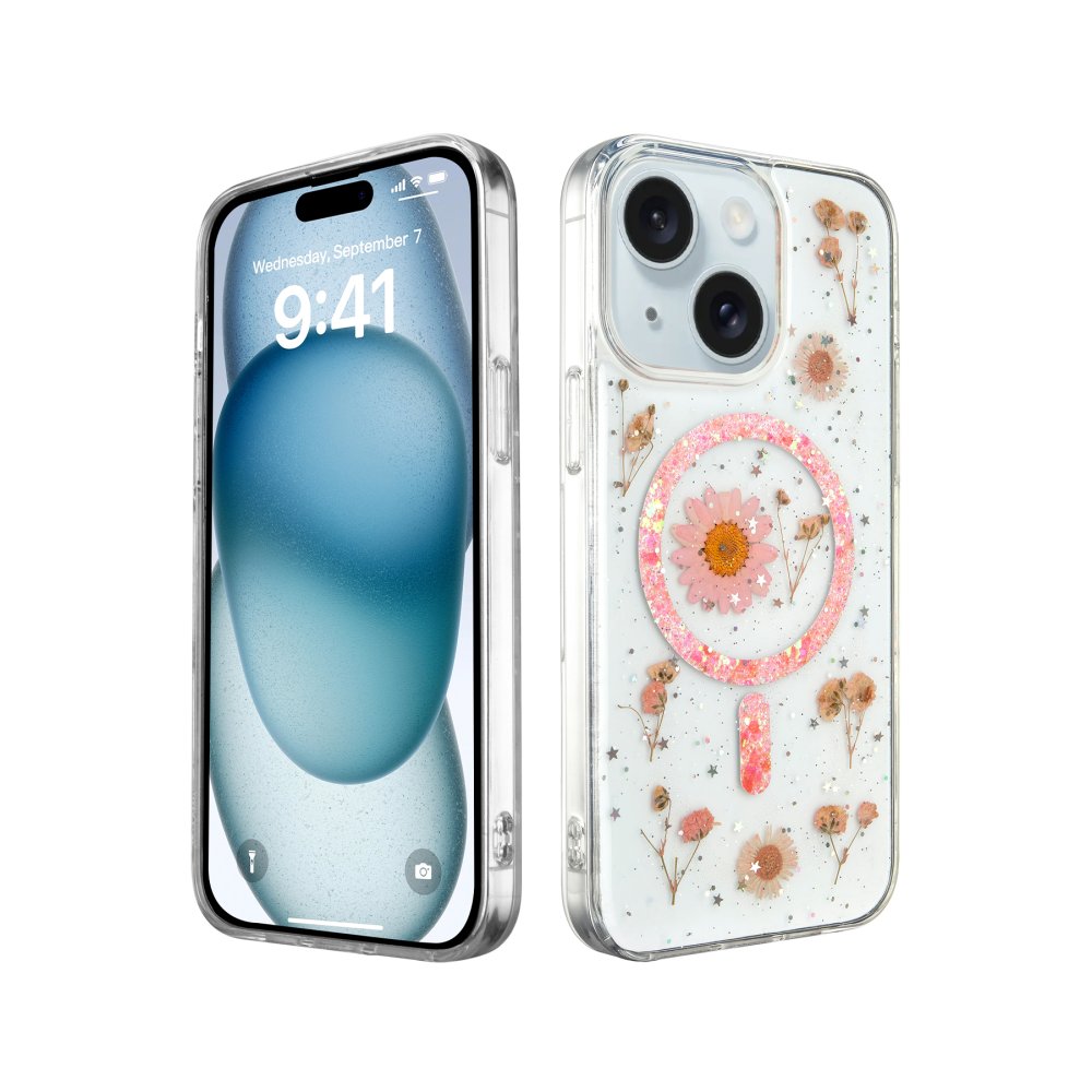 Newface iPhone 14 Kılıf Daisy Simli Magsafe Kapak - Pembe