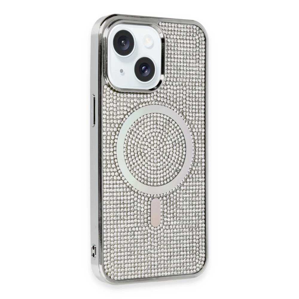 Newface iPhone 14 Kılıf Diamond Magsafe Kapak - Gümüş