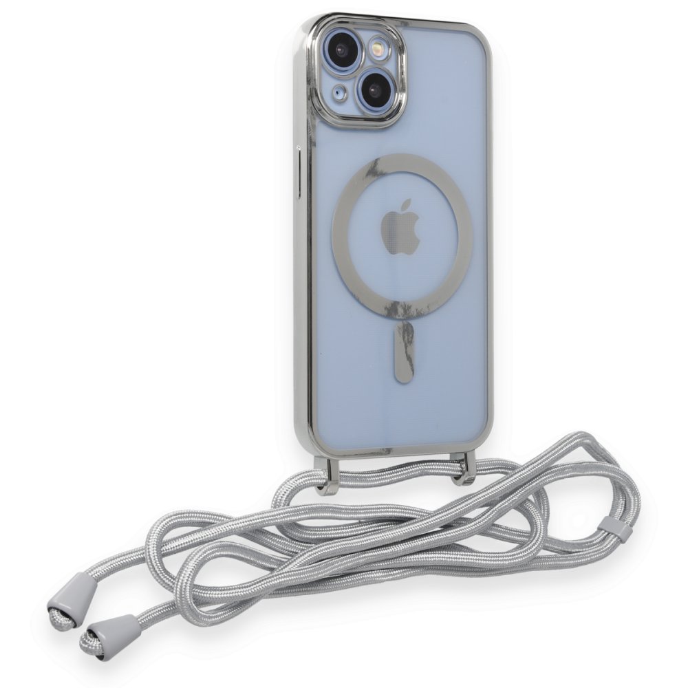 Newface iPhone 14 Kılıf Divo Lazer Askılı Magsafe Kapak - Gümüş