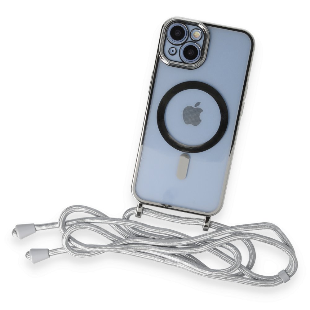 Newface iPhone 14 Kılıf Divo Lazer Askılı Magsafe Kapak - Gümüş