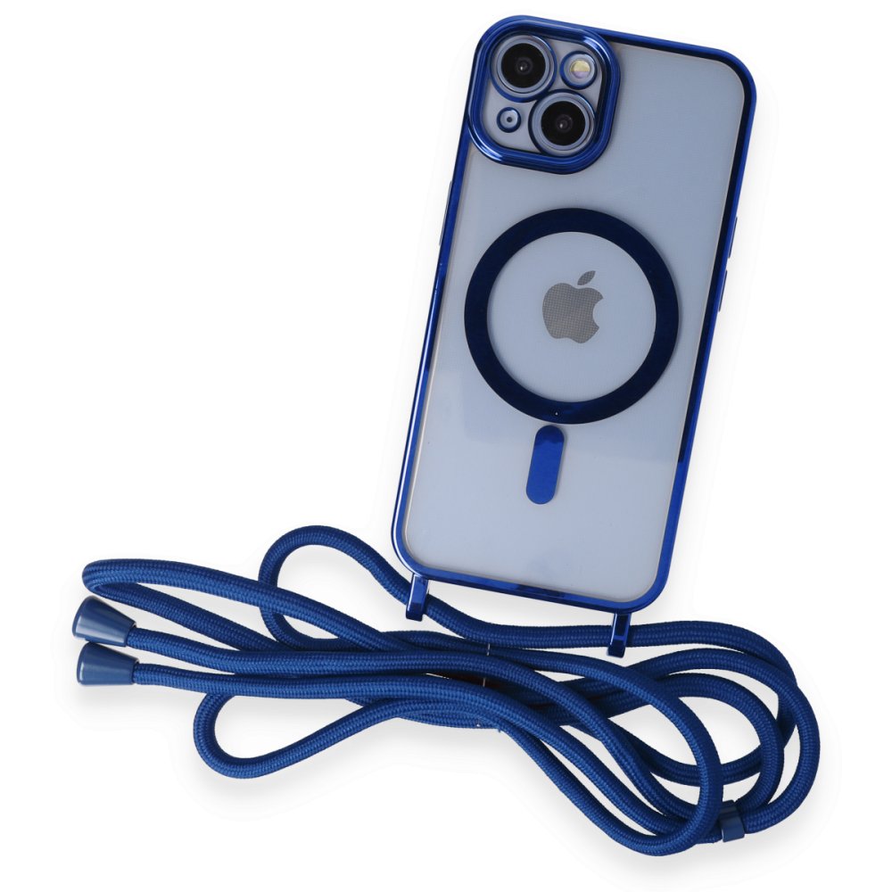 Newface iPhone 14 Kılıf Divo Lazer Askılı Magsafe Kapak - Mavi