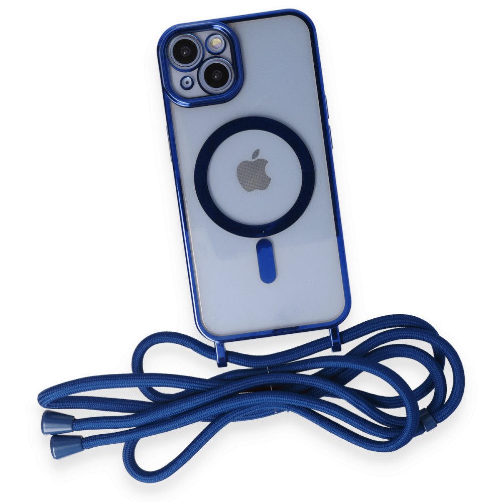 Newface iPhone 14 Kılıf Divo Lazer Askılı Magsafe Kapak - Mavi