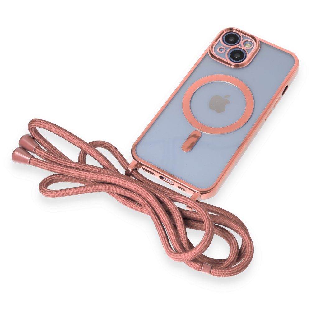 Newface iPhone 14 Kılıf Divo Lazer Askılı Magsafe Kapak - Pembe