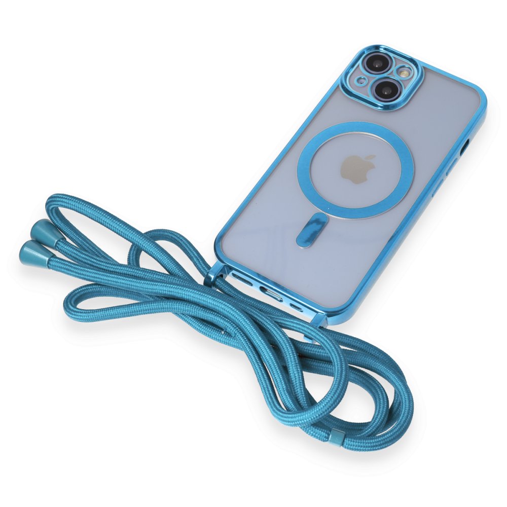 Newface iPhone 14 Kılıf Divo Lazer Askılı Magsafe Kapak - Sierra Blue