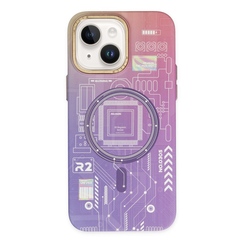 Newface iPhone 14 Kılıf Fosforlu Metal Slim Magneticsafe Kapak - Mor