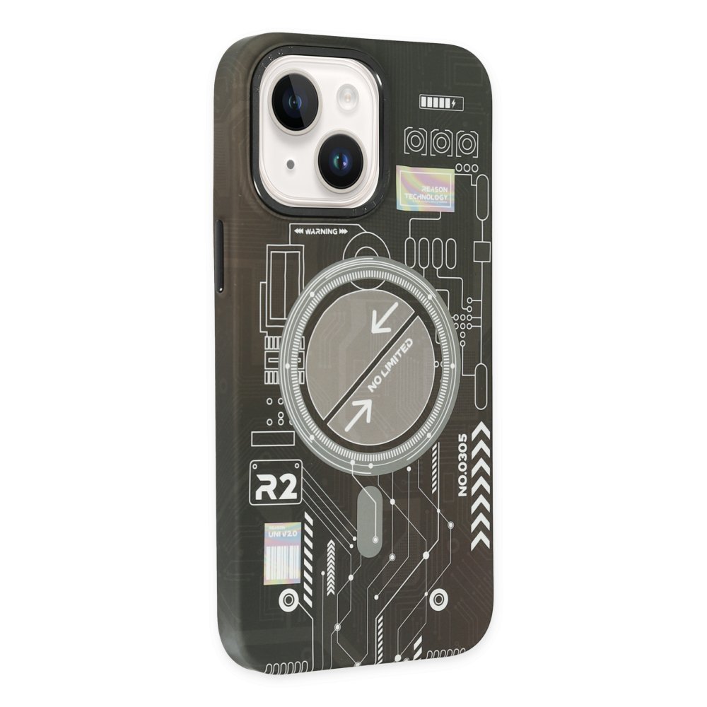 Newface iPhone 14 Kılıf Fosforlu Metal Slim Magneticsafe Kapak - Siyah