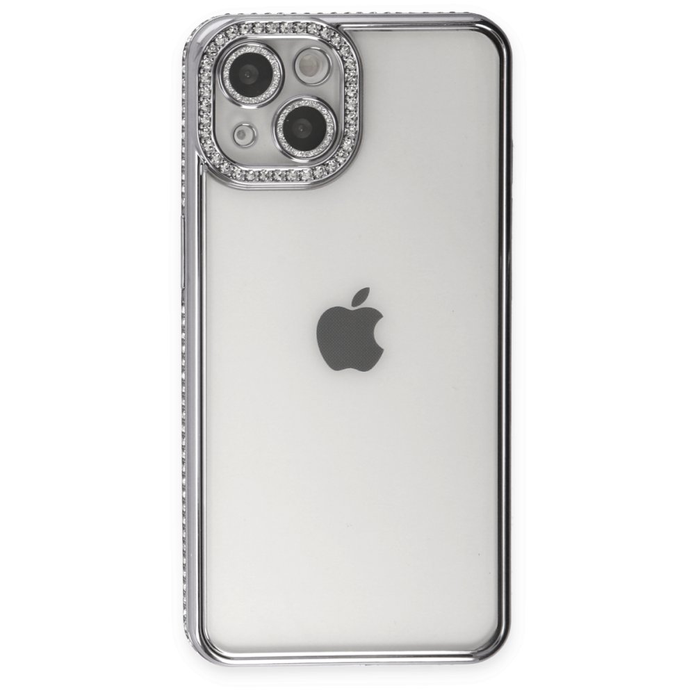 Newface iPhone 14 Kılıf Joke Taşlı Silikon - Gümüş