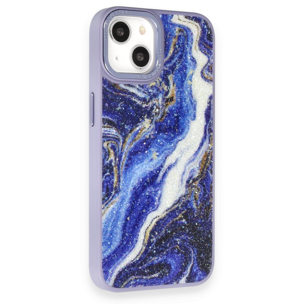 Newface iPhone 14 Kılıf Moda Simli Kapak - Mavi