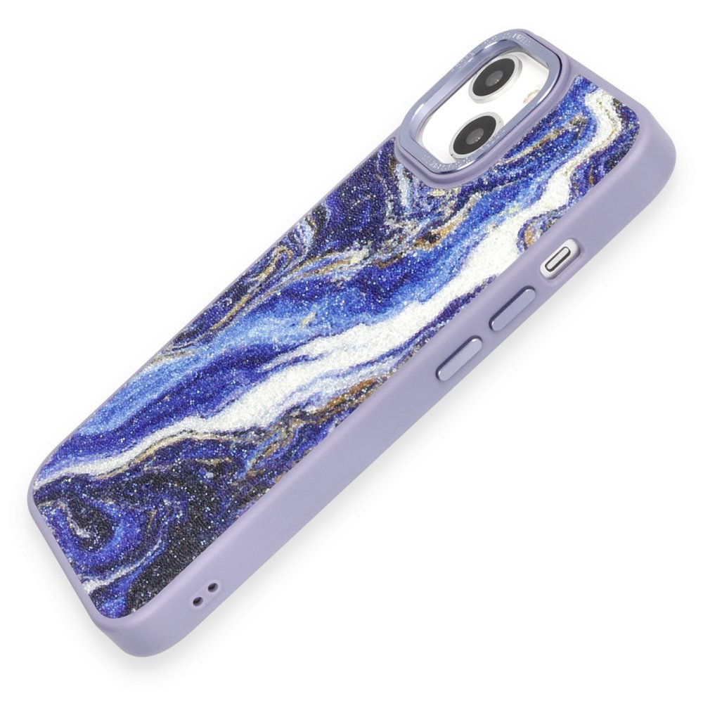 Newface iPhone 14 Kılıf Moda Simli Kapak - Mavi