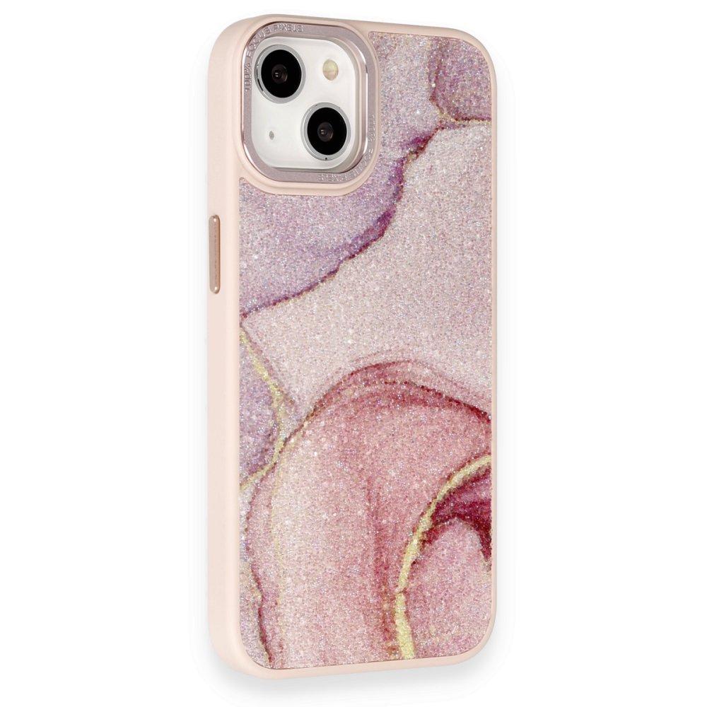 Newface iPhone 14 Kılıf Moda Simli Kapak - Rose