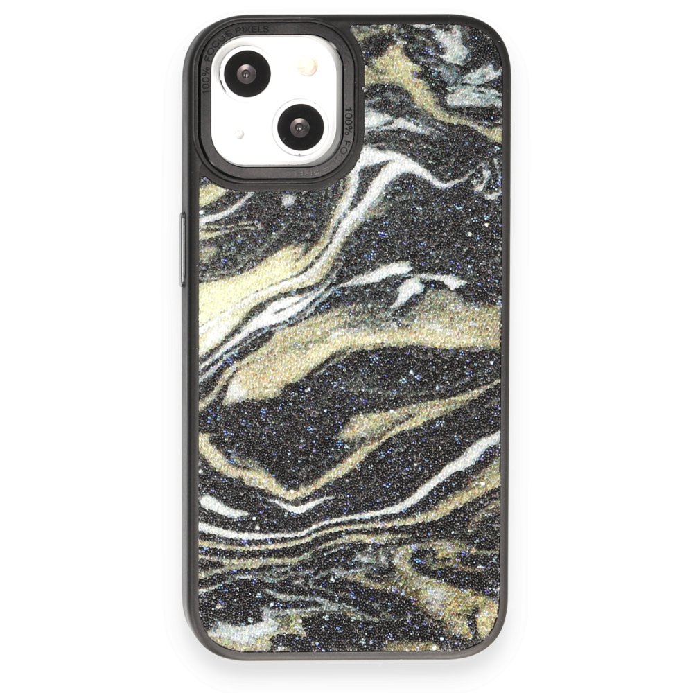 Newface iPhone 14 Kılıf Moda Simli Kapak - Siyah