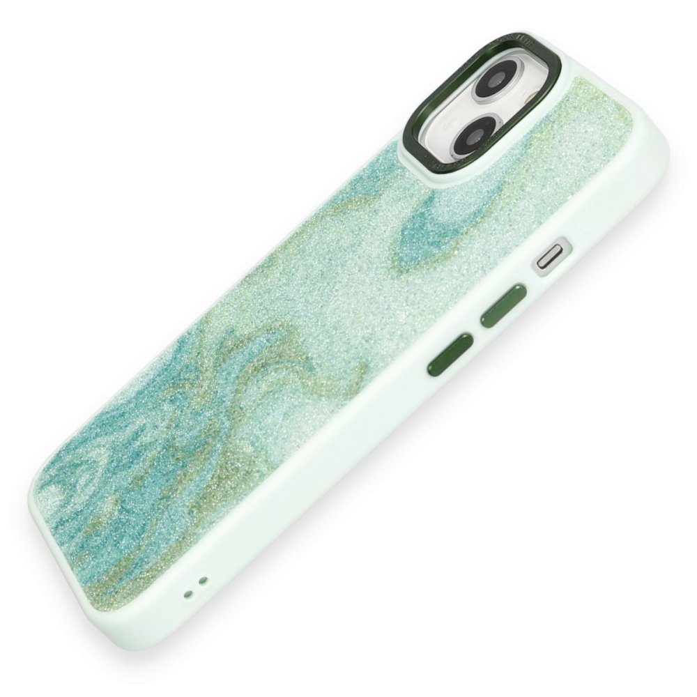 Newface iPhone 14 Kılıf Moda Simli Kapak - Yeşil