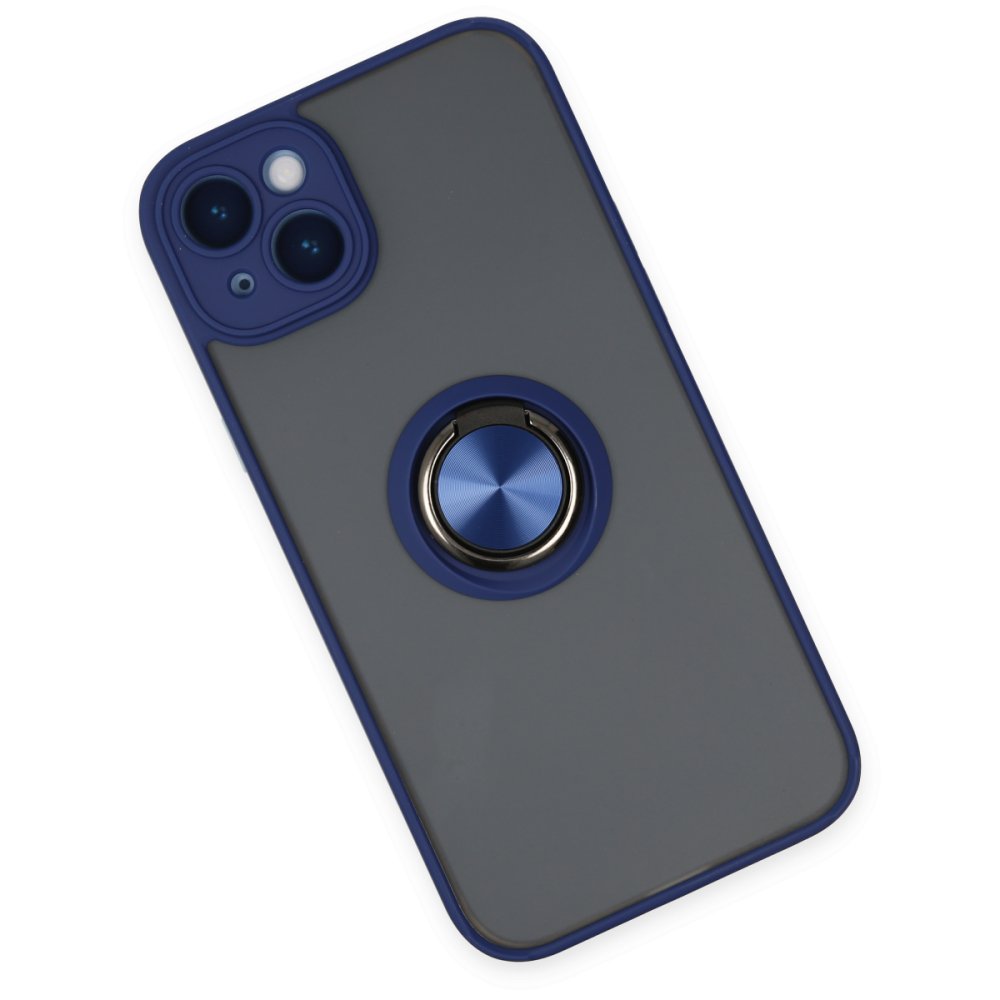 Newface iPhone 14 Kılıf Montreal Yüzüklü Silikon Kapak - Lacivert