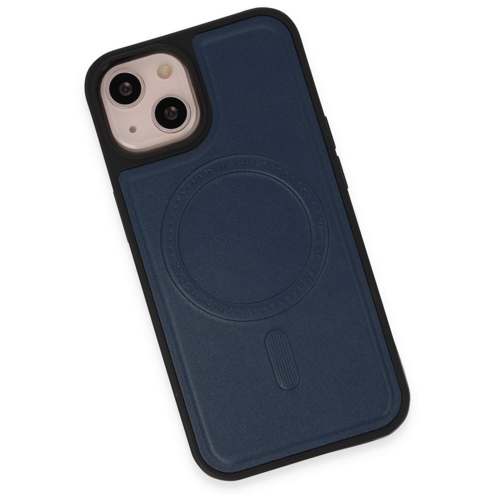 Newface iPhone 14 Kılıf Ozzi Magsafe Deri Kapak - Lacivert