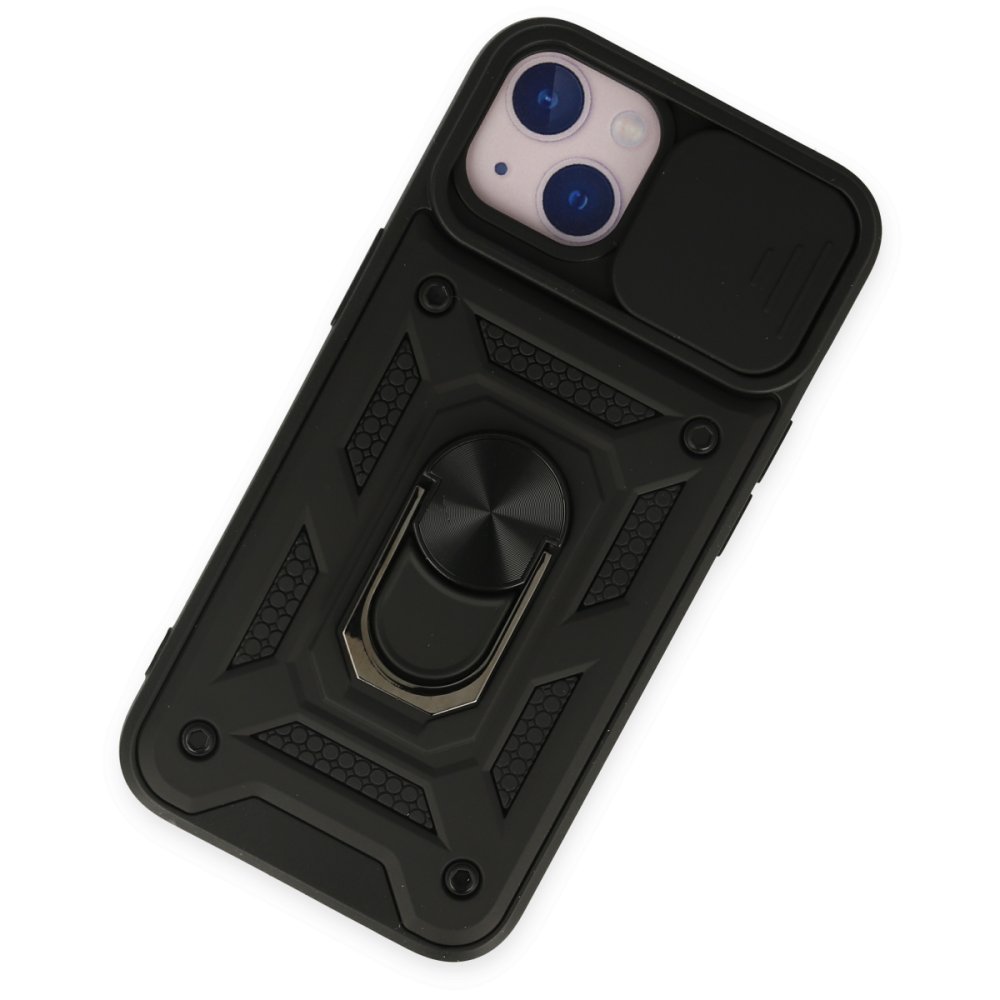 Newface iPhone 14 Kılıf Pars Lens Yüzüklü Silikon - Siyah