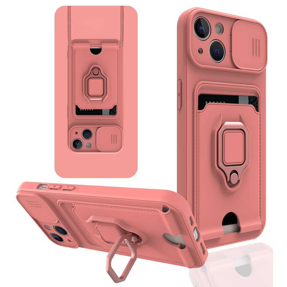 Newface iPhone 14 Kılıf Zuma Kartvizitli Yüzüklü Silikon - Pembe