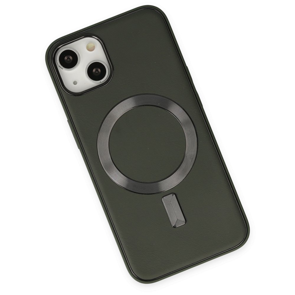 Newface iPhone 14 Plus Kılıf Coco Deri Magneticsafe Silikon - Haki Yeşil