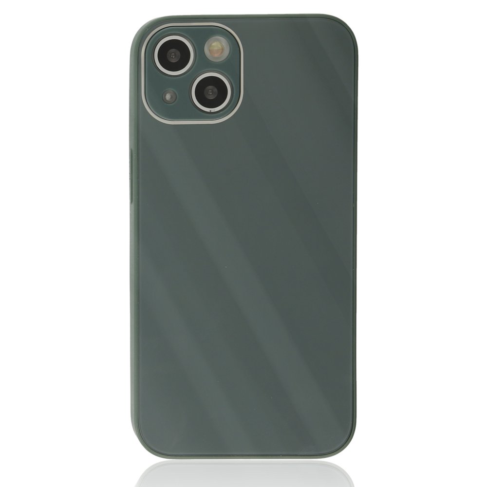 Newface iPhone 14 Plus Kılıf Glass Kapak - Koyu Yeşil