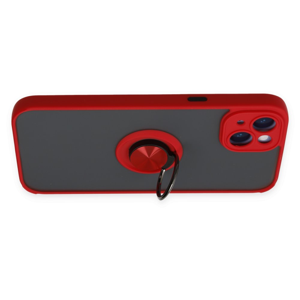 Newface iPhone 14 Plus Kılıf Montreal Yüzüklü Silikon Kapak - Kırmızı