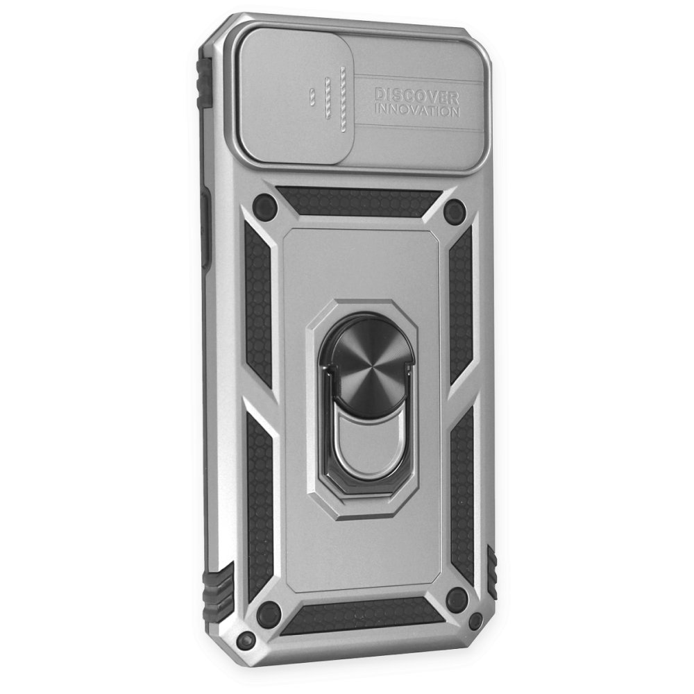 Newface iPhone 14 Plus Kılıf Pars Lens Yüzüklü Silikon - Gümüş