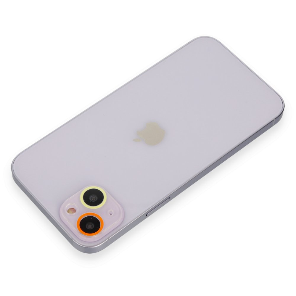 Newface iPhone 14 Plus Renkli Kamera Lens Koruma Cam - Sarı-Turuncu