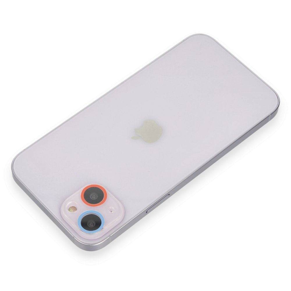 Newface iPhone 14 Plus Renkli Kamera Lens Koruma Cam - Pembe-Mavi