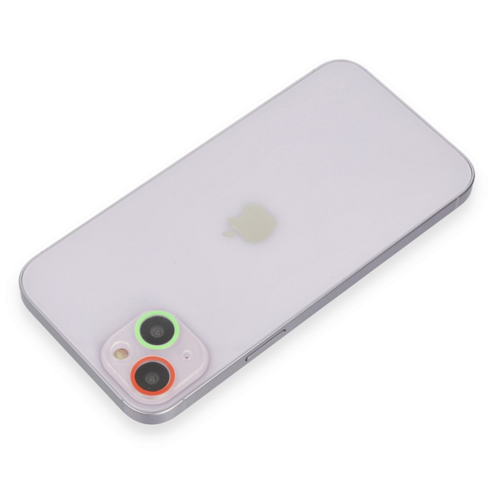 Newface iPhone 14 Plus Renkli Kamera Lens Koruma Cam - Yeşil-Pembe