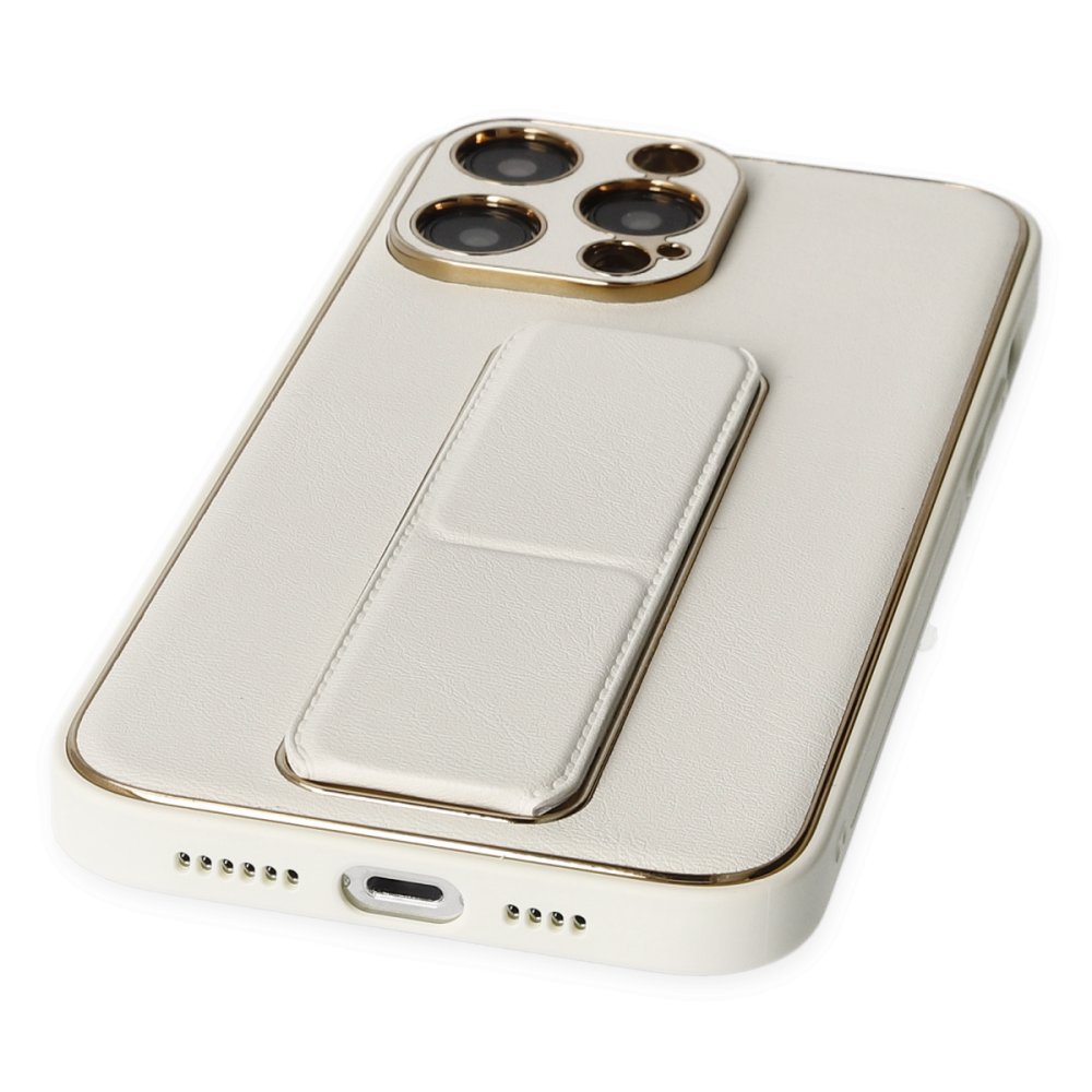 Newface iPhone 14 Pro Kılıf Coco Deri Standlı Kapak - Beyaz