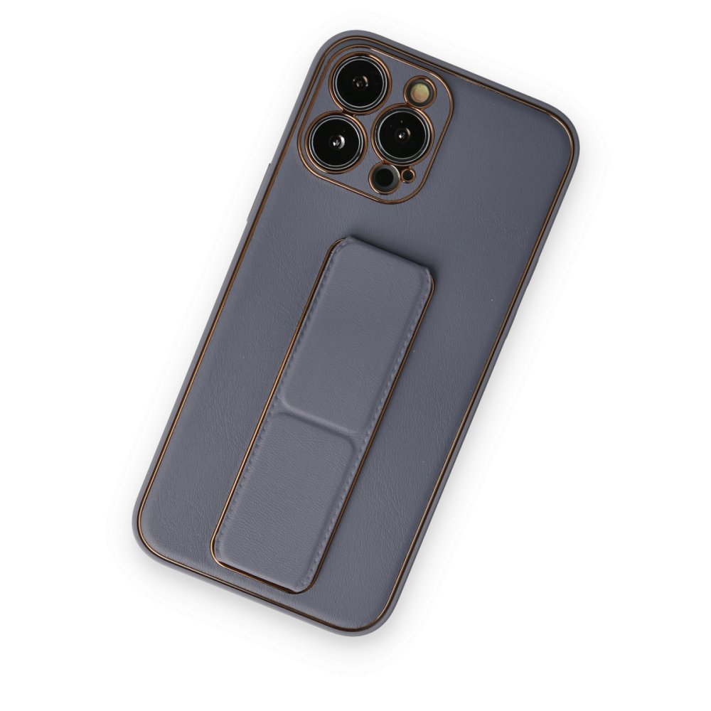 Newface iPhone 14 Pro Kılıf Coco Deri Standlı Kapak - Gri