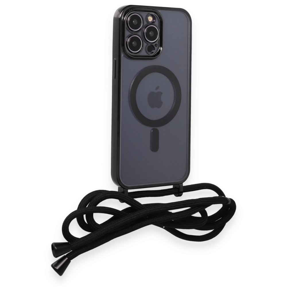 Newface iPhone 14 Pro Kılıf Divo Lazer Askılı Magsafe Kapak - Siyah