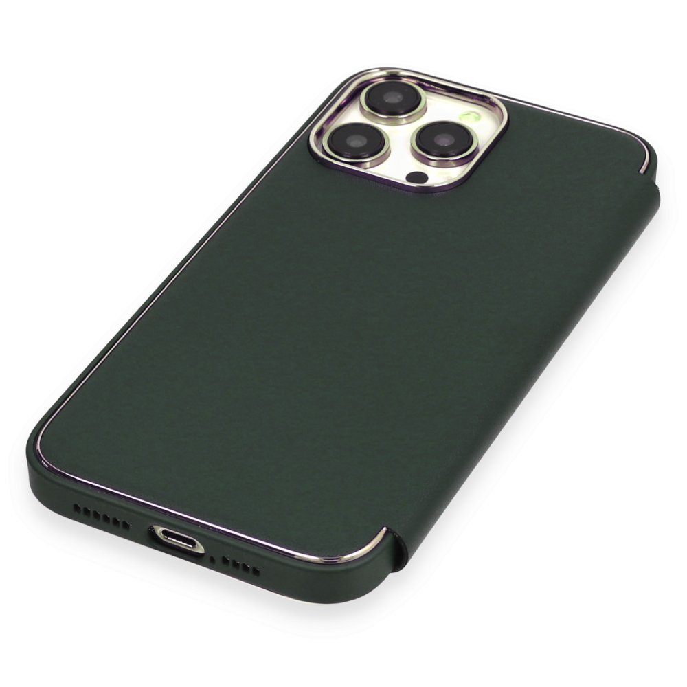 Newface iPhone 14 Pro Kılıf Dolpin Kapaklı - Koyu Yeşil