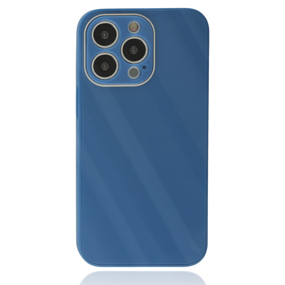 Newface iPhone 14 Pro Kılıf Glass Kapak - Mavi